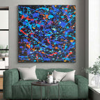 “Colorful Splatter Explosion” - Blue, Red, Yellow Abstract Painting On Canvas PS0466