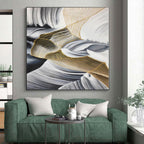 “Black - White - Gold Abstract Flowing Lines” - Luxe Abstract Painting On Canvas PS0351