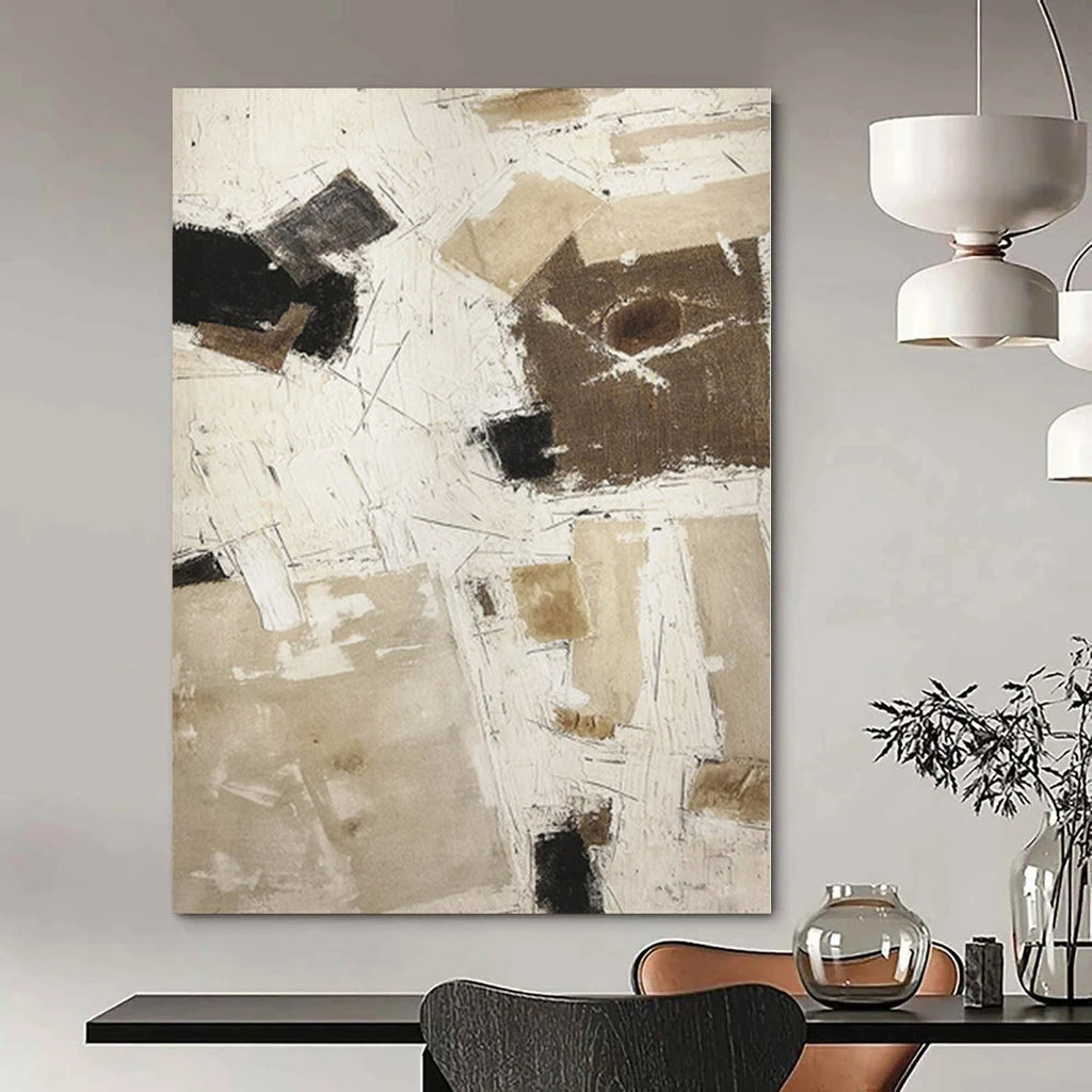 “Beige - Black - White Geometric” - Contemporary Abstract Painting On Canvas PS0128