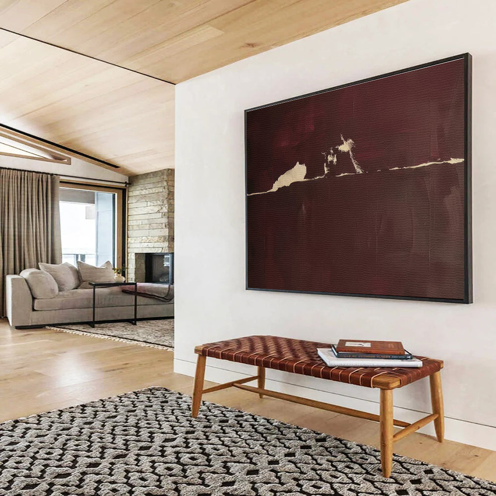 Burgundy and Beige Abstract Silhouette Minimalist Abstract Painting On Canvas DKS141