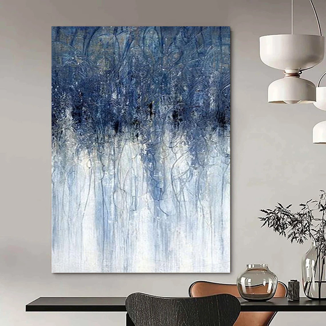 “Gradient Blue Dripping Forms” - Abstract, Fluid - Styled Painting On Canvas PT1537