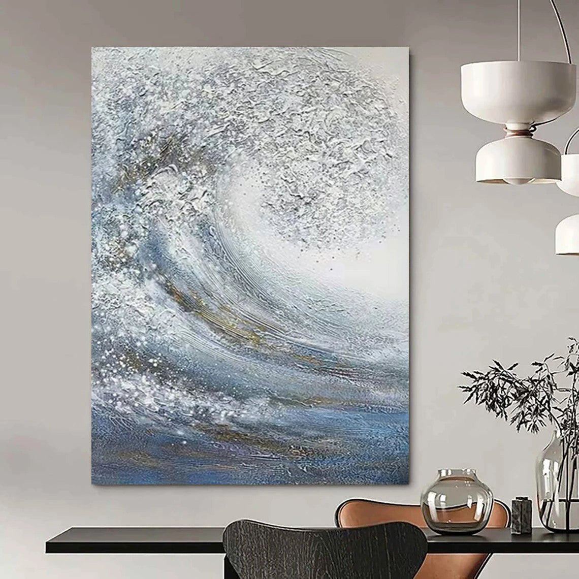 “Silver and Blue Wave” - Textured Seascape Painting On Canvas DS337