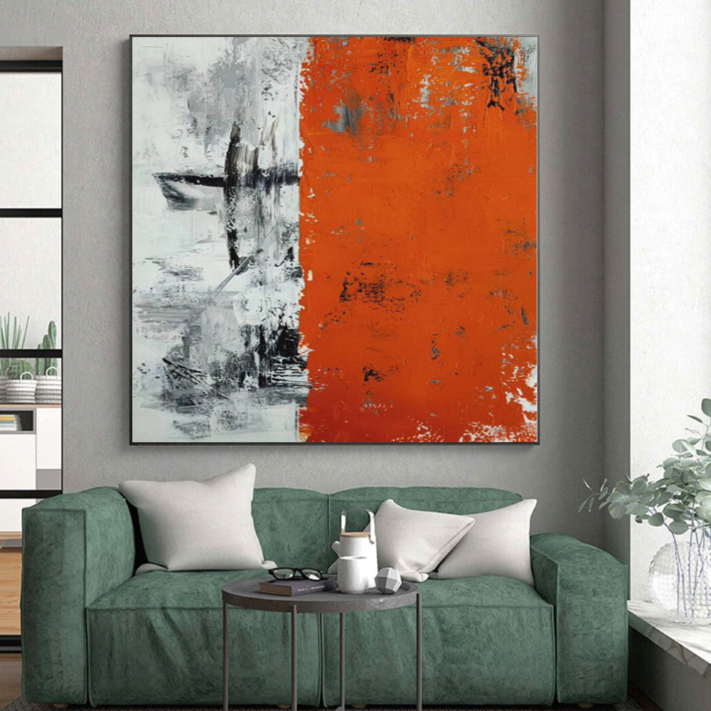 “Orange - Grey Abstract Divided Canvas” - Bold Abstract Painting On Canvas PS0315