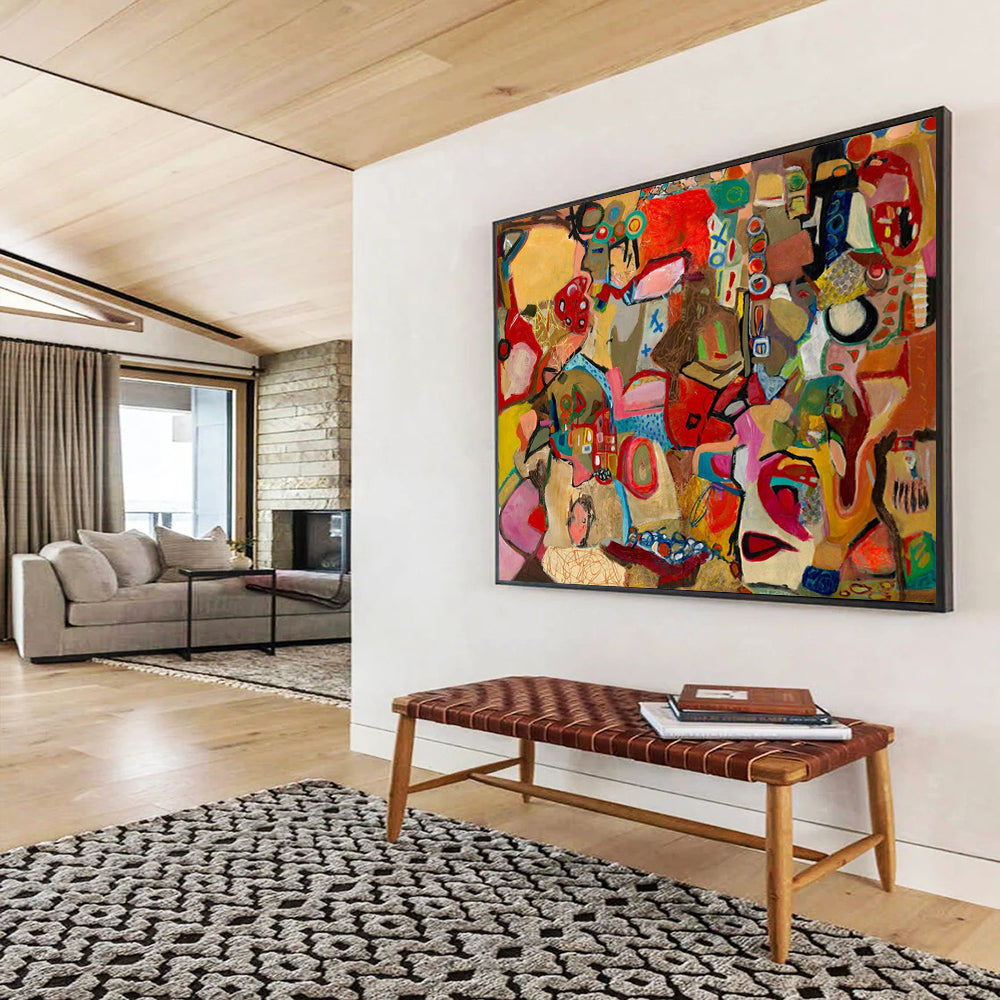“Warm - Toned Abstract Puzzle” - Colorful Cubist Painting On Canvas PT240