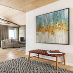 “Blue - Gold Abstract Cityscape” - Abstract Urban Painting On Canvas PT1592