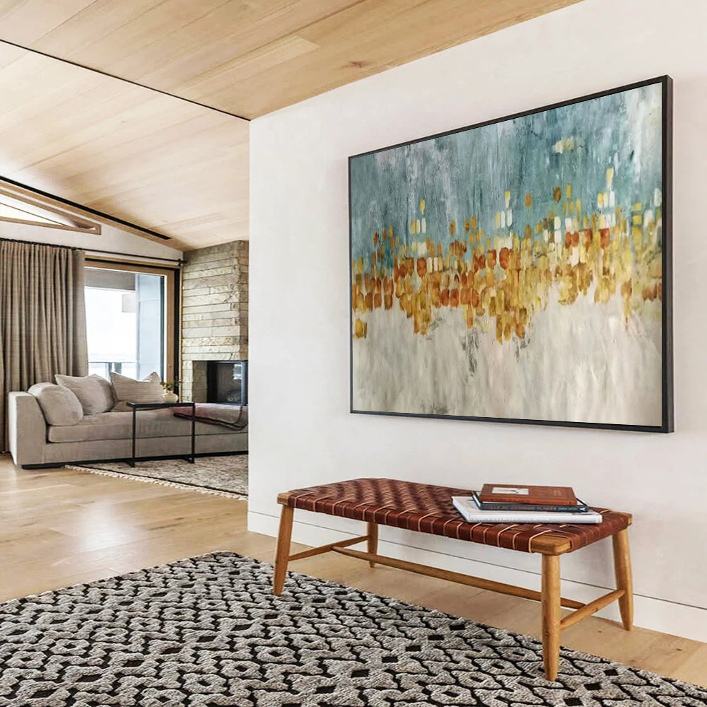 “Blue - Gold Abstract Cityscape” - Abstract Urban Painting On Canvas PT1592