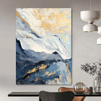 “Blue - Grey Mountains with Gold: Abstract Landscape” - Luxe Nature Painting On Canvas PT0943