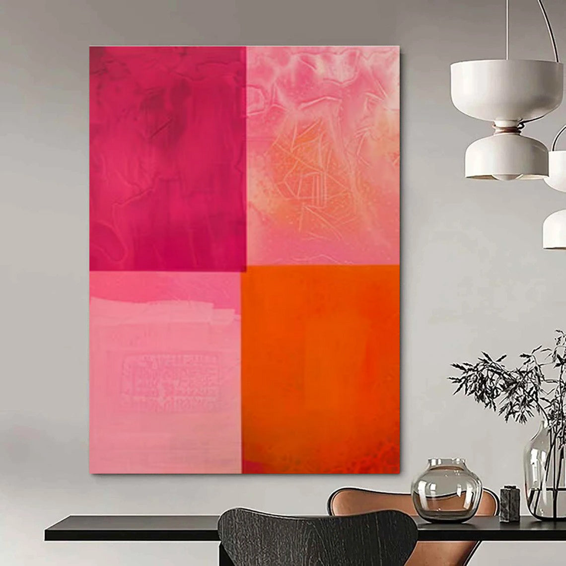 Pink, Purple, Orange with Translucent Squares "Color Wash" Abstract Painting On Canvas PS1479