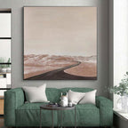 “Desert Road Journey” - Beige, Brown, Black Abstract Landscape Painting On Canvas PS0665