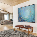 “Blue - Gold Swirl Ocean” - Textured Abstract Painting On Canvas PT254