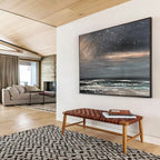 Dark Sky with Stars Over Grey - White Sea Seascape Painting On Canvas DKS105