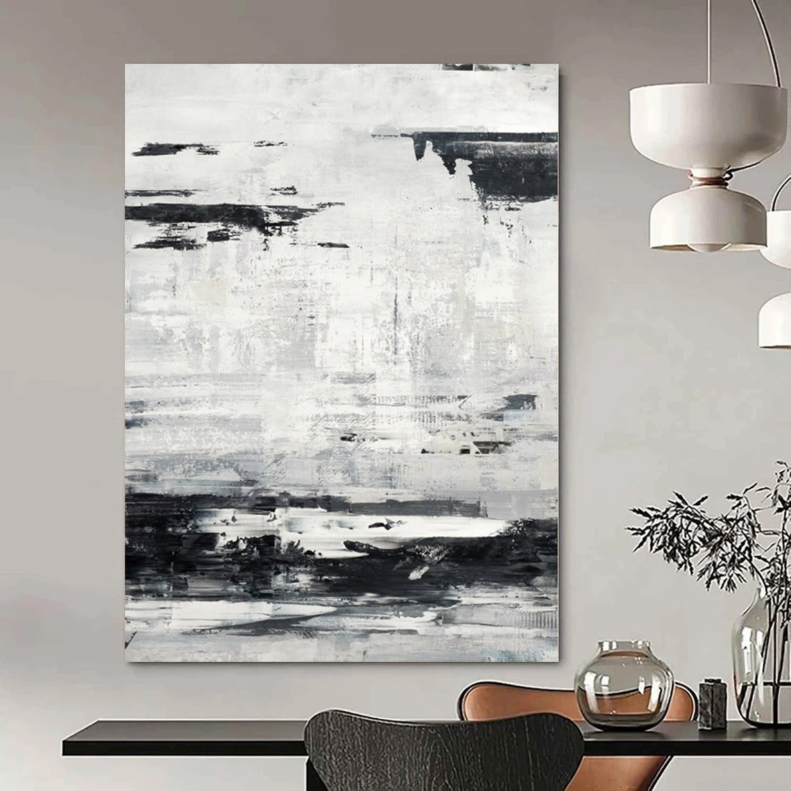 Black, White and Gray with Textured Layers "Urban Palimpsest" Abstract Painting On Canvas PS1168