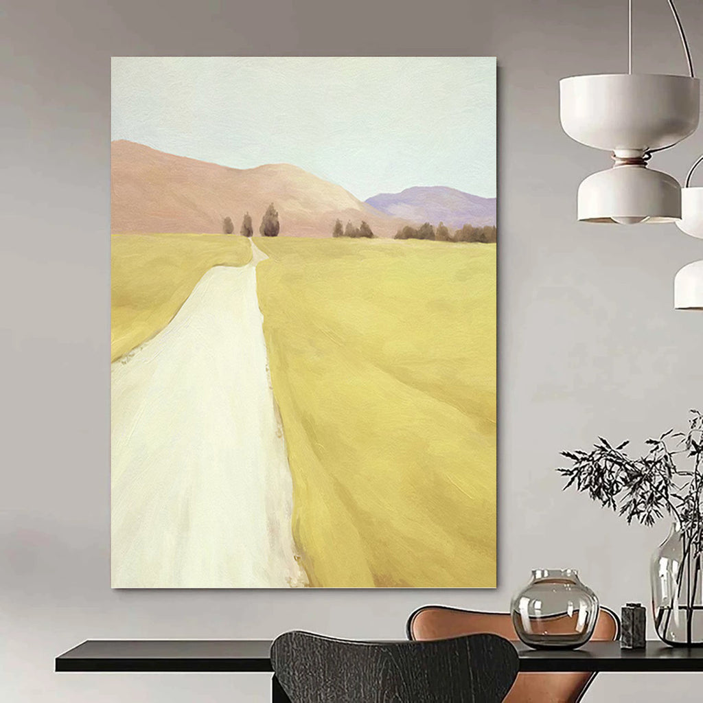 “Serene Yellow Landscape with Path” - Impressionist - Inspired Landscape Painting On Canvas PT1415