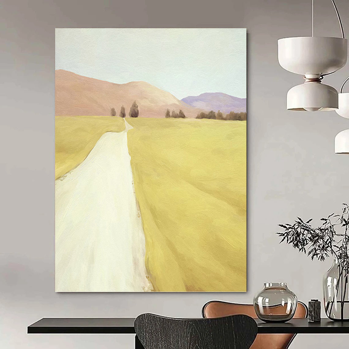 “Serene Yellow Landscape with Path” - Impressionist - Inspired Landscape Painting On Canvas PT1415