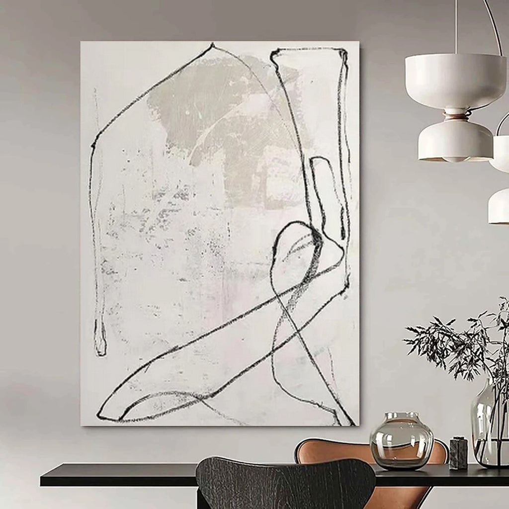 “Black - White Line Abstract” - Subtle Abstract Painting On Canvas PS0163