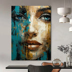 Blue & Gold Abstract Portrait, Klimt - Inspired Ornamentation, Portrait Painting On Canvas PT2132