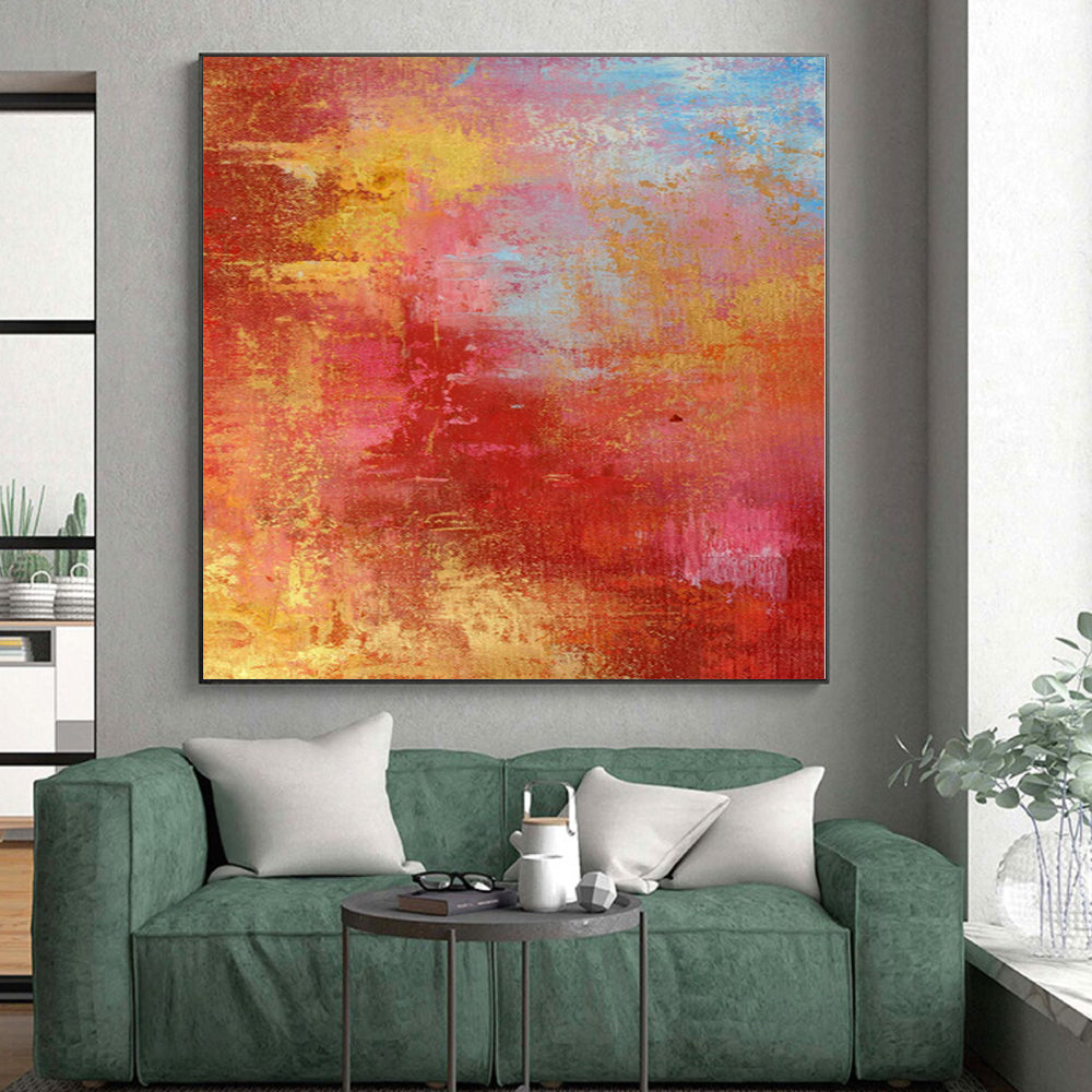 “Vibrant Red and Gold Abstract” - Abstract Expressionist Painting On Canvas PS0022