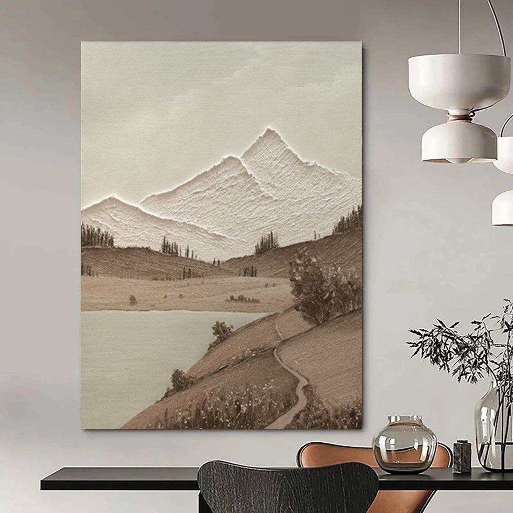 “Sepia - Toned Mountain Vista - Textured Landscape” Painting On Canvas DS268