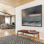 Dark Sky with Stars Over Grey Sea Seascape Painting On Canvas DKS103