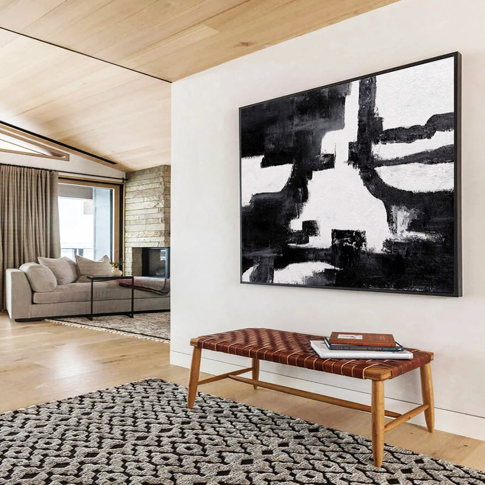 Black & White Abstract Composition Painting On Canvas DKS018