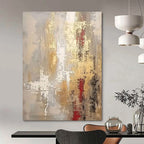 Gray, Gold, White, and Red (Repeat), "Echoes of Gilded Ruins" – Abstract Painting On Canvas PS1022