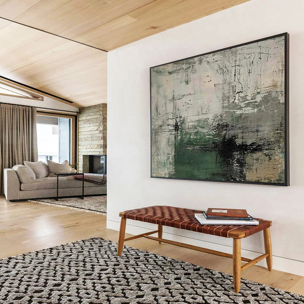 “Gray - Green Abstract Textures” - Industrial - Style Abstract Painting On Canvas PT1577