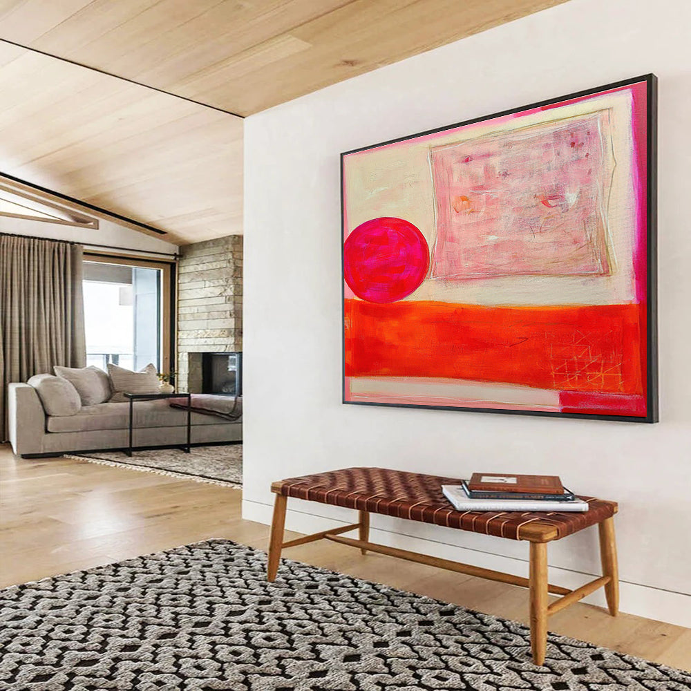 Pink and Red Abstract Shapes Painting On Canvas DKS073