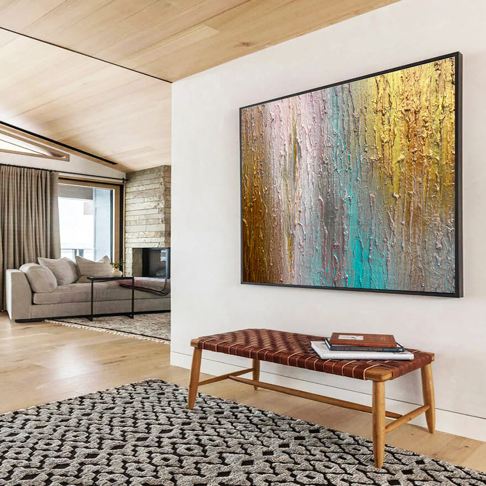 “Metallic - Color Dripped Textures” - Textured Oil Painting on Canvas DKS916