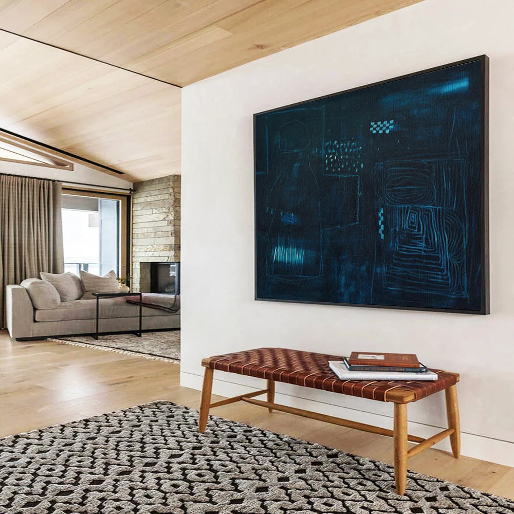 Dark Blue Mysterious Abstract Painting On Canvas DKS023