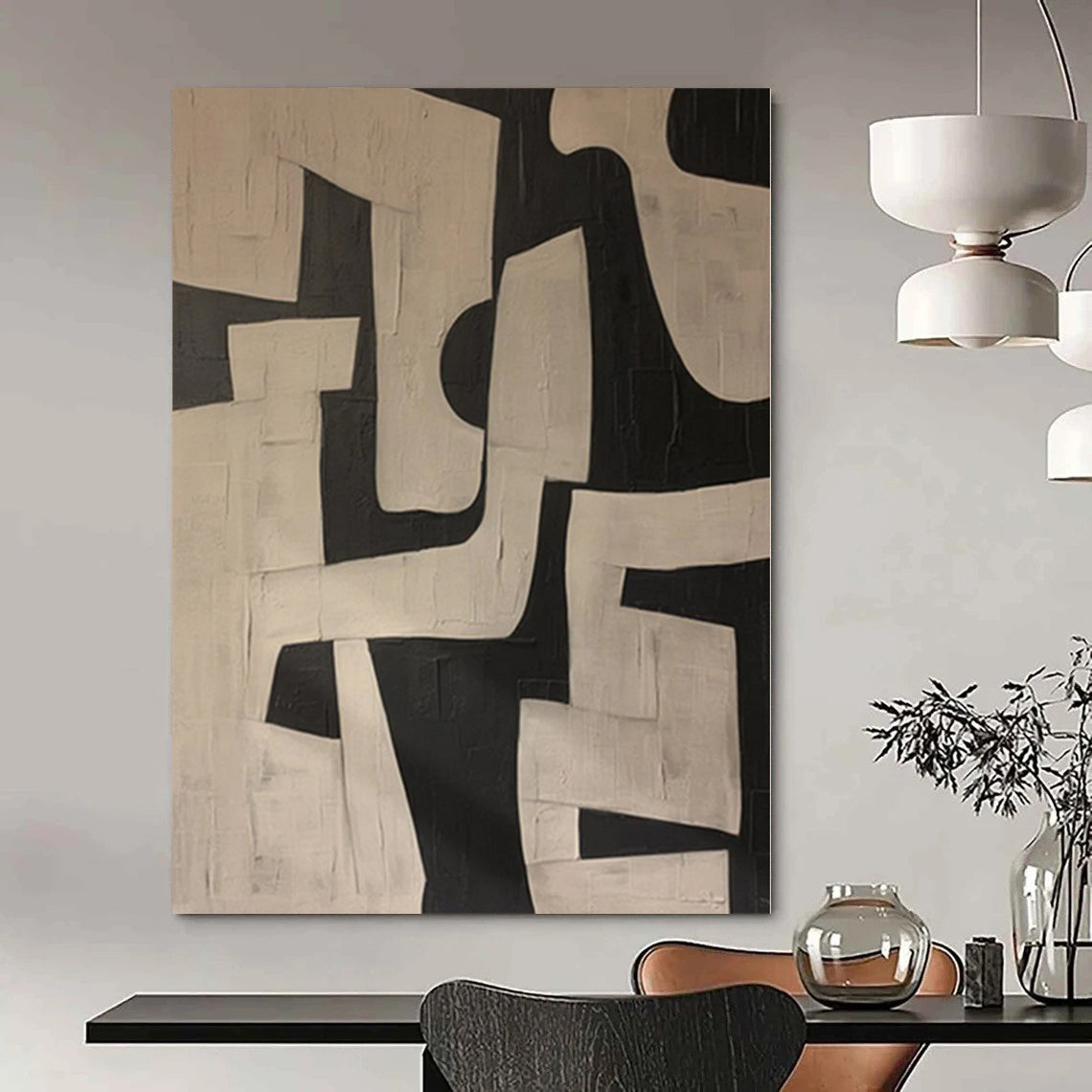 “Black - White Geometric Abstract” - Modern Abstract Painting On Canvas PS0122