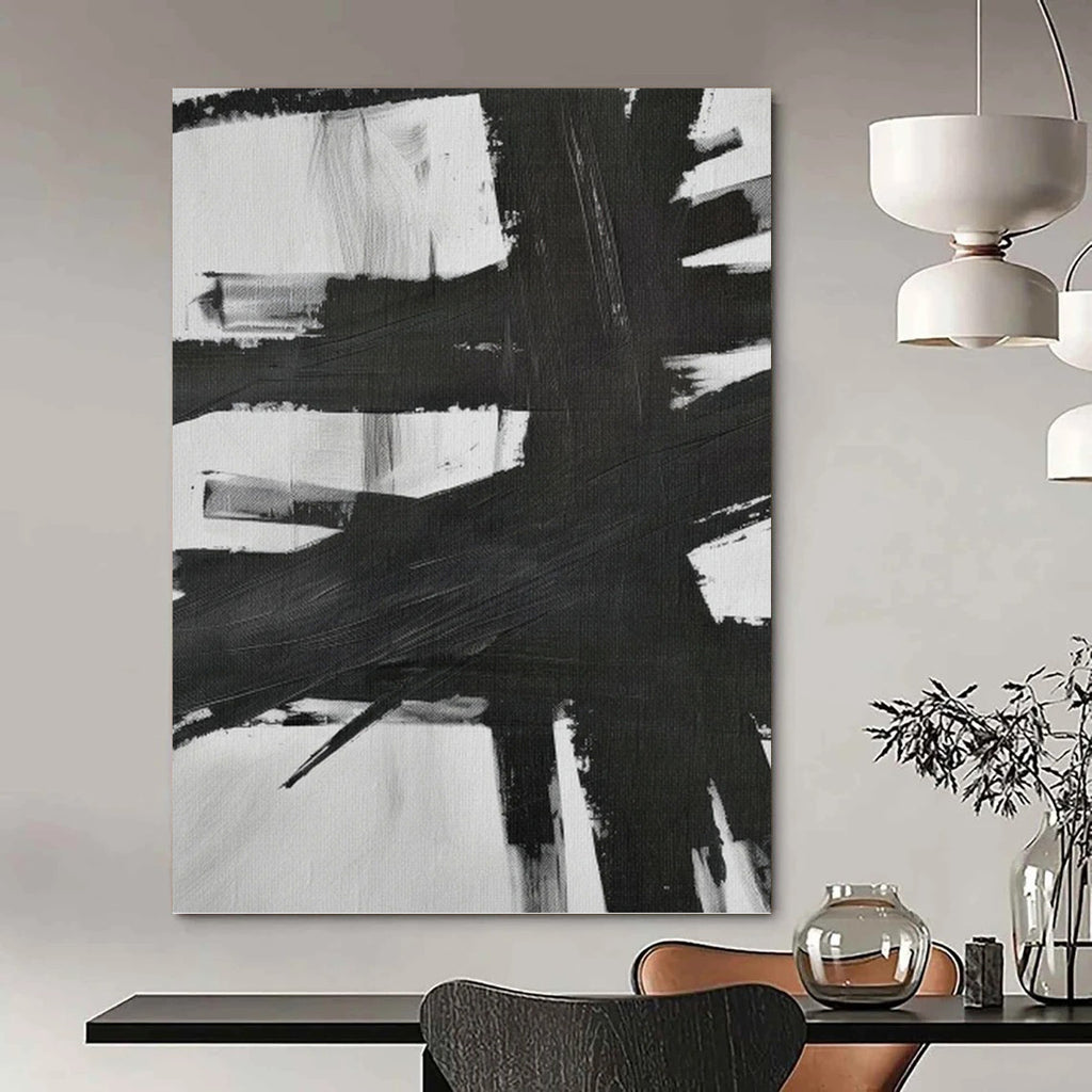 “Black - White Expressive Strokes” - Abstract Expressionist Painting On Canvas PT1154