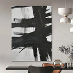 “Black - White Expressive Strokes” - Abstract Expressionist Painting On Canvas PT1154