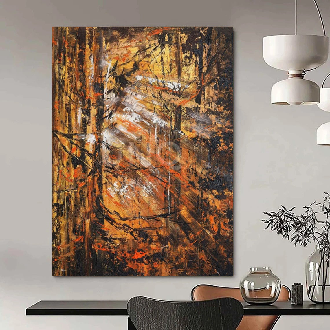 Rustic Orange - Brown Abstract Forest, "Autumn Woods" – Abstract Landscape Painting On Canvas PS0921