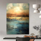 Landscape - Inspired, "Golden Horizon" – Abstract Landscape Painting On Canvas PS1028