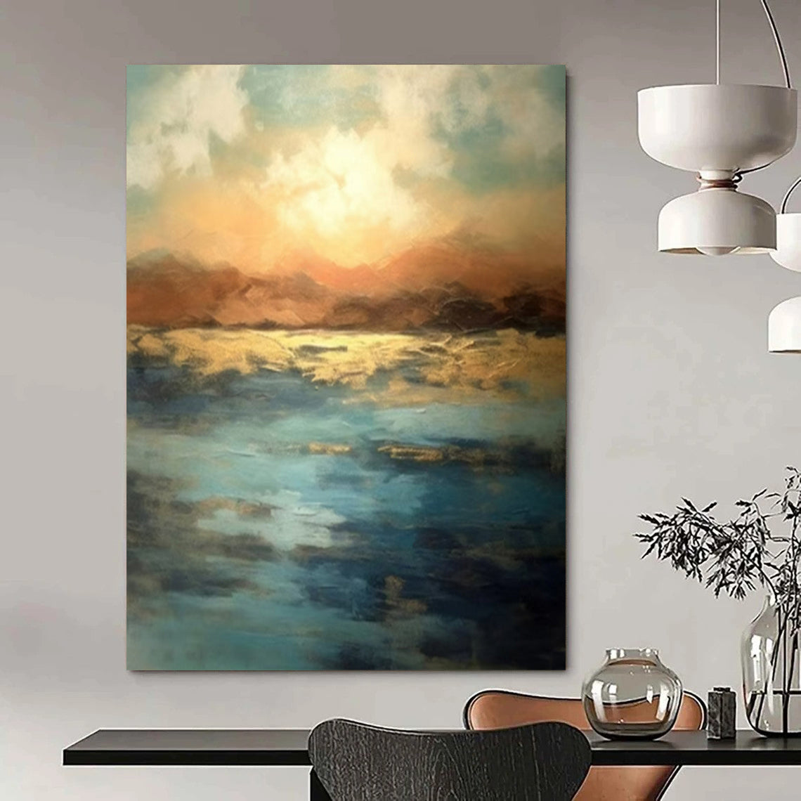 Landscape - Inspired, "Golden Horizon" – Abstract Landscape Painting On Canvas PS1028