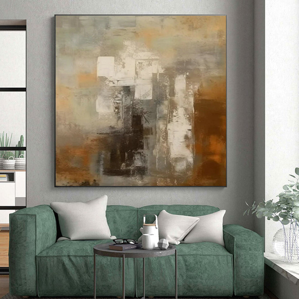 “Muted Abstract Urban” - Gray, Brown, Beige Abstract Urban Painting PS0602