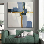 Blue, Gray, Gold Geometric Harmony “Elegant Intersection” - Painting On Canvas PS0805