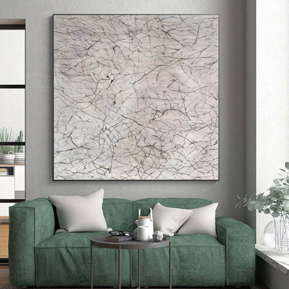 “Grey - White Abstract Web - like Texture” - Minimalist Abstract Painting On Canvas PS0306