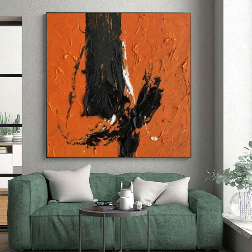 “Orange - Black Gestural” - Orange, Black Abstract Expressionist Painting PS0604