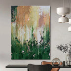 Green, Yellow, Pink, White with Flowing Textures "Enchanted Meadow" Abstract Painting On Canvas PS1403