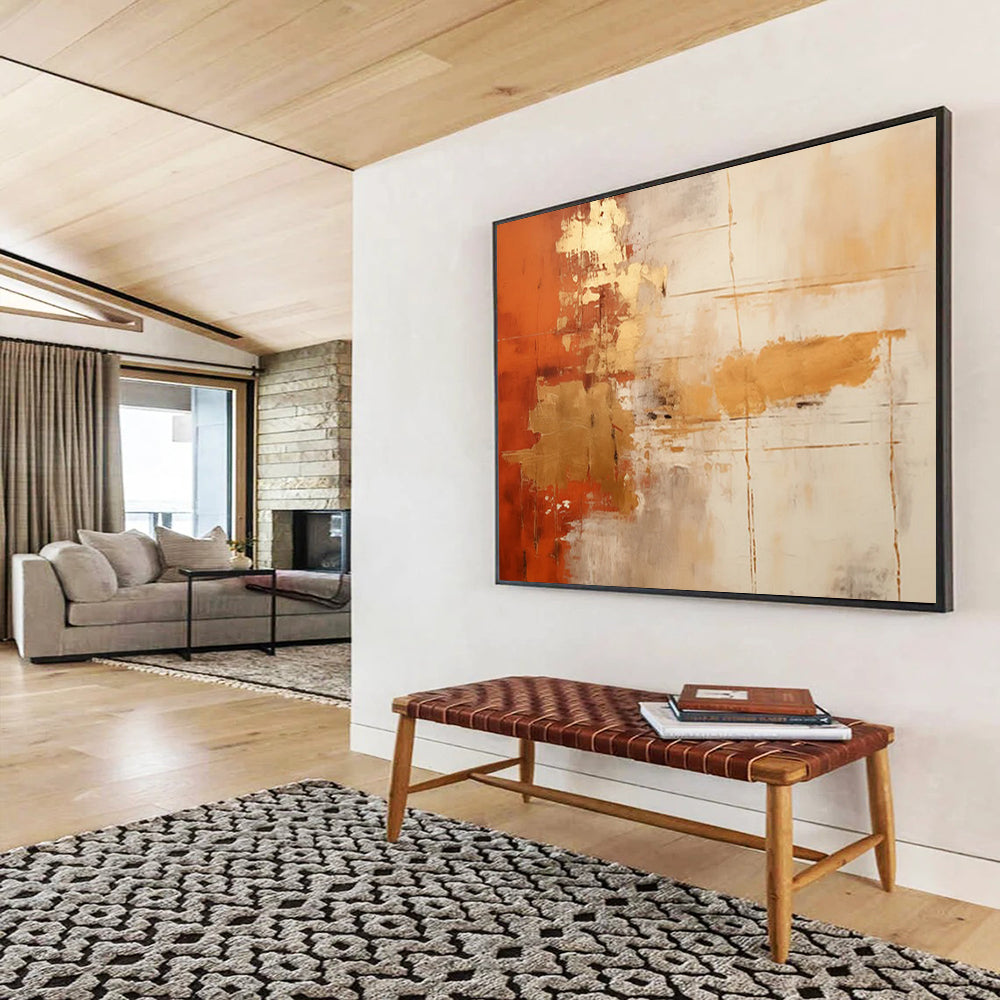 “Orange, Gold, and Gray Abstract Textures” - Expressive Abstract Painting On Canvas PT094