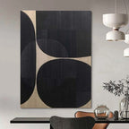Black, Beige with Overlapping Circles "Geometric Harmony" Abstract Painting On Canvas PS1474