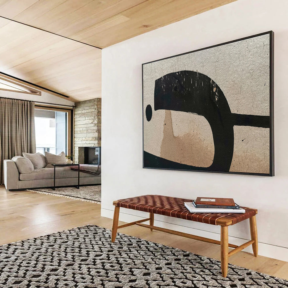 “Worn Black and Beige Abstract” - Abstract Painting on Canvas, Suits Vintage - Style Room & Office DKS587