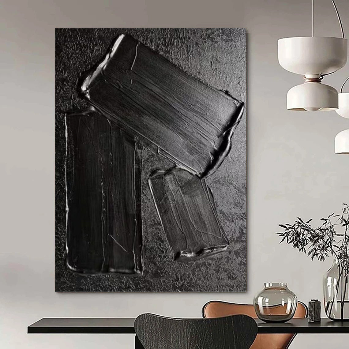 “Black Textured Abstract” - Minimalist Abstract Painting On Canvas PT1333