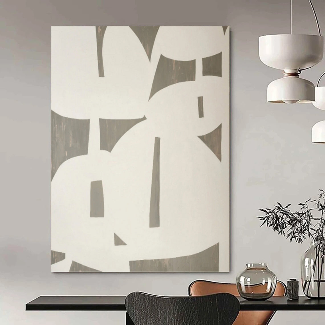 “Grey - White Geometric Cutouts” - Modern Abstract Shape Painting On Canvas PT1075