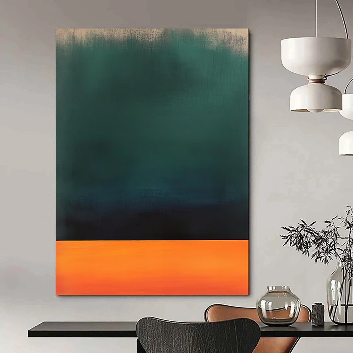 “Green - Black - Orange Gradient Abstract” - Color - Field Painting On Canvas PT1950