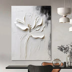 “White Flower in Relief” - Impasto Abstract Painting On Canvas PT2217