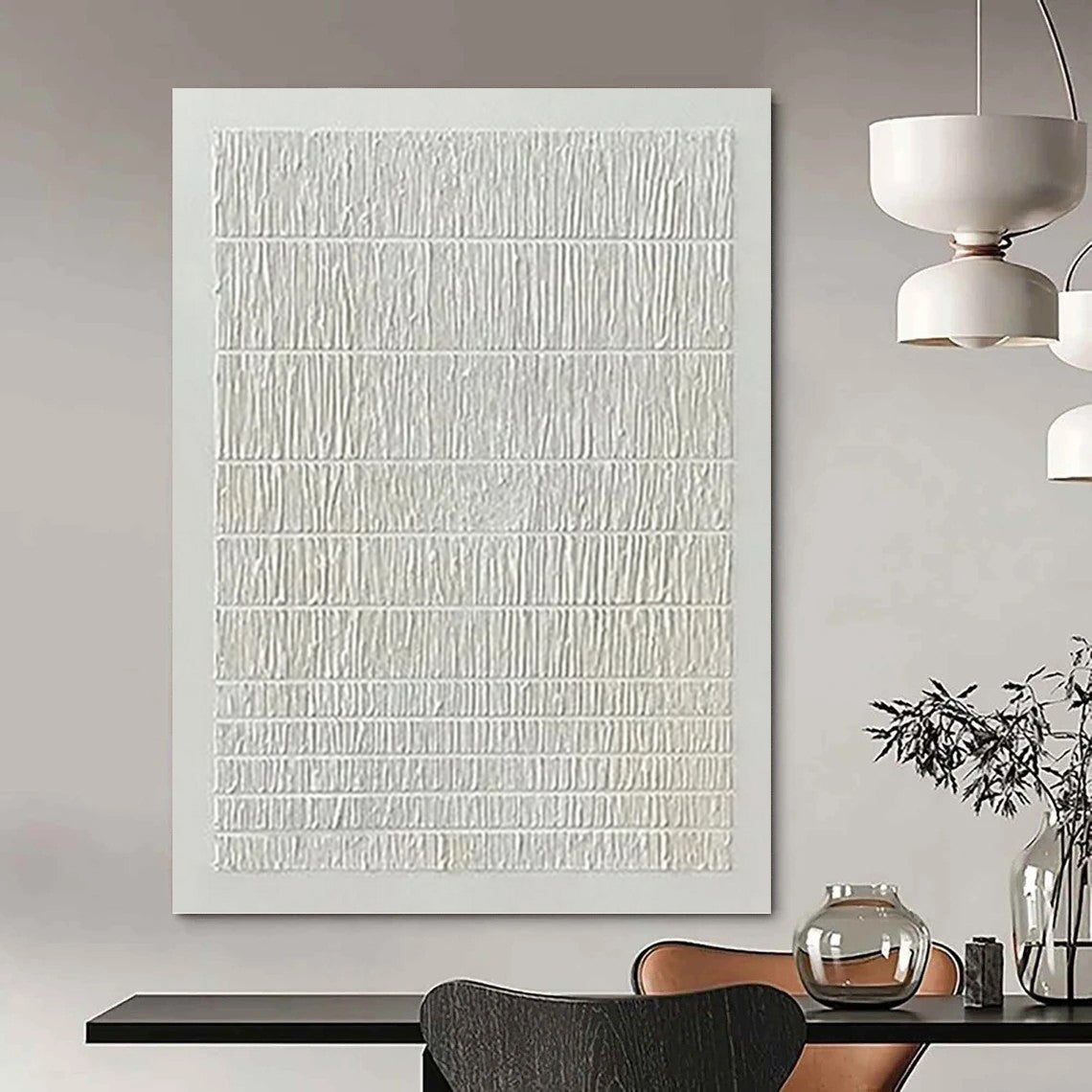 “White Textured Lines” - Minimalist Abstract Painting On Canvas PT1129