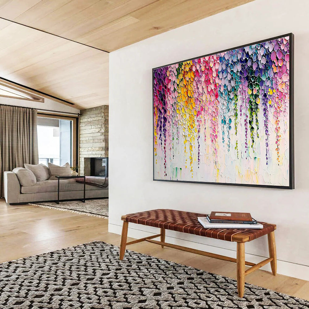 “Rainbow - Drip Floral Cascade” - Abstract Acrylic Painting on Canvas DKS905