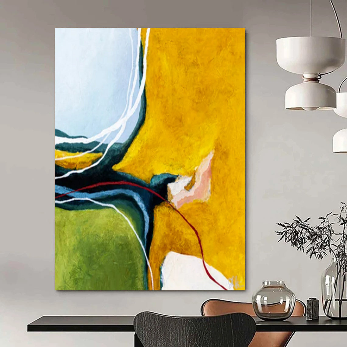 “Vibrant Yellow and Green Flow” - Abstract Energy Painting On Canvas PT2387